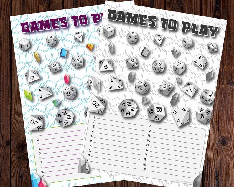 Games to Play Dice and Gems Game Tracker Logging Board Games Etsy