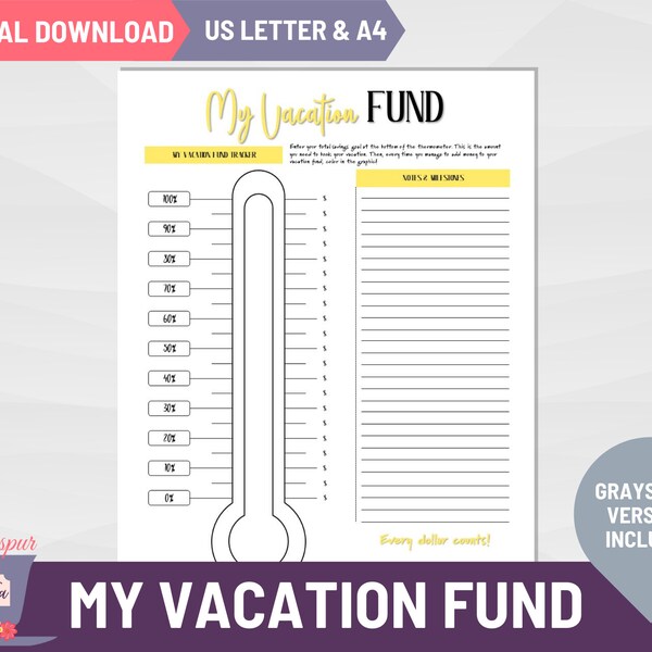 My Vacation Fund Tracker, My Vacation Savings Printable, Down Payment Savings