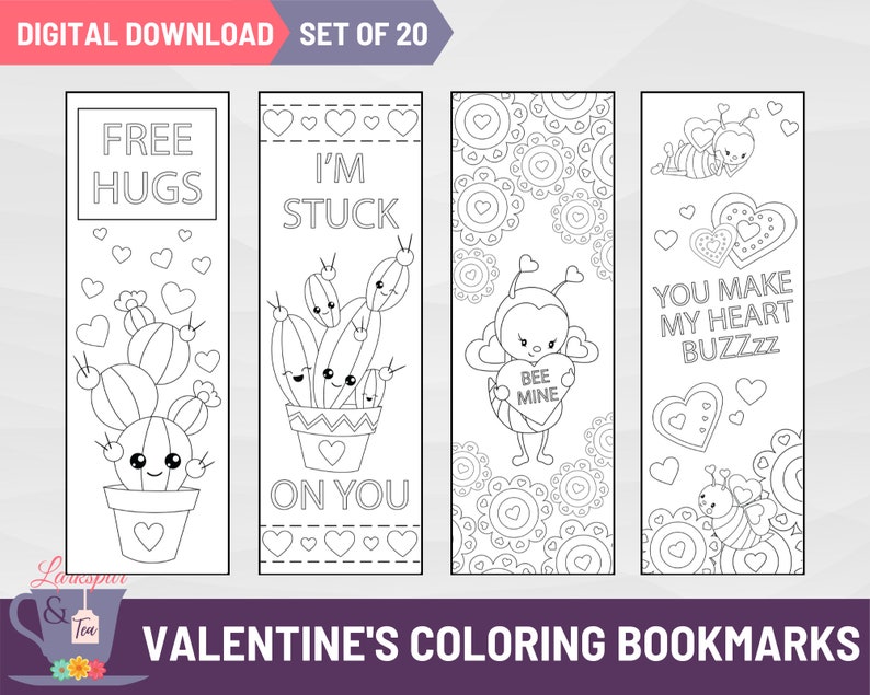 Printable Valentines Day Coloring Bookmarks Creative V-day - Etsy