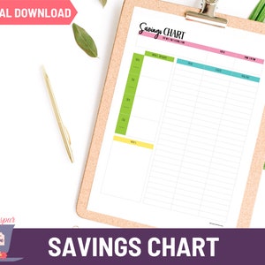 Savings Chart Savings Ledger Printable Simple Savings - Etsy