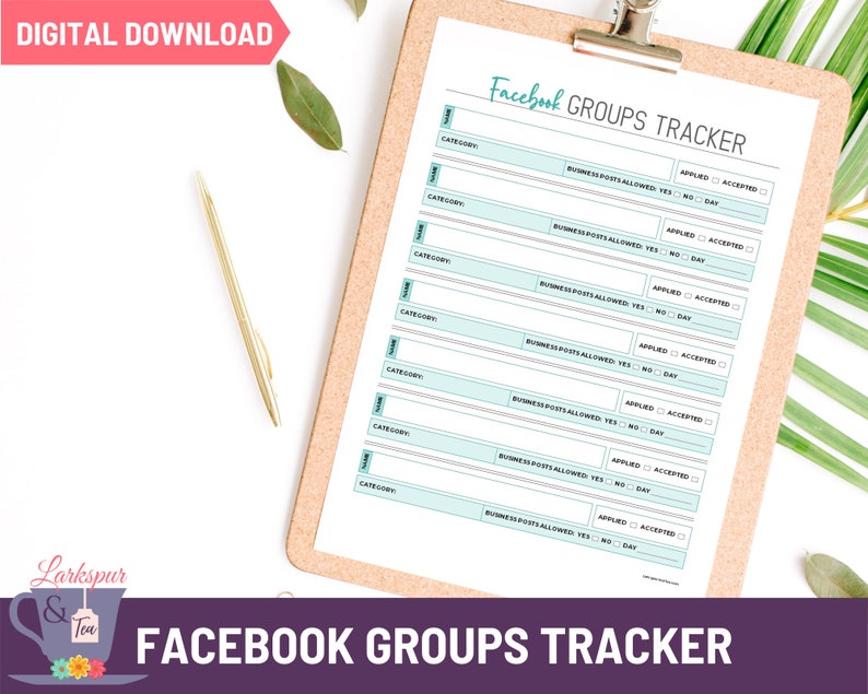 Facebooks Group Tracker Printable, Small Business Social Media and