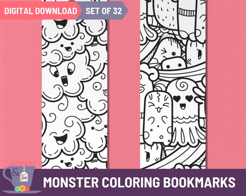 Mega Set of Doodle Monster Coloring Bookmarks, 32 Printable Monster ...