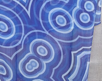 Blue Silk Chiffon Scarf, Agate Generative Art, created with code, inspired by Chemistry science. Wearable art geeky accessory op art