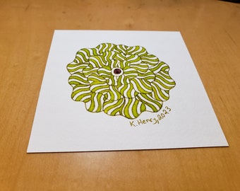 Hand Drawn Abstract Chartreuse Floral Pattern on Watercolor Paper