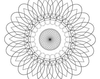 Downloadable Adult Coloring Page: Generative Mandala. Math, Science, Chemistry art book color therapy geeky gift colouring pages