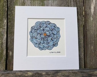 Hand Drawn Abstract Blue Floral Pattern on Watercolor Paper