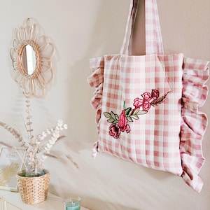 Sac à volants, sac à volants, sac à main avec poignée, sac à main, sac rose
