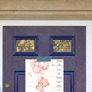 新生児サポート 乳児の親をサポートするための切り取り可能なチラシ 出産後の新米ママとパパを訪問する際にゲストが手伝うためのドアサイン