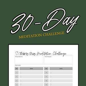 meditation tracker printable 30 day meditation challenge for beginning meditation practice or tracking meditation progress over a month