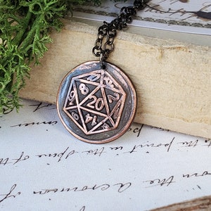 Dungens and Dragons Necklace DnD Dice Pendant Vintage Wax Seal Necklaces DnD Jewelry D20 Necklace Copper Jewelry image 2