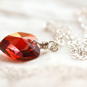 Ruby Red Heart Necklace Swarovski Crystal Sterling Silver Pendant Birthstone Necklace image 1