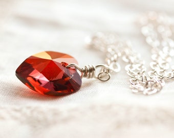 Ruby Red Heart Necklace Swarovski Crystal Sterling Silver Pendant Birthstone Necklace