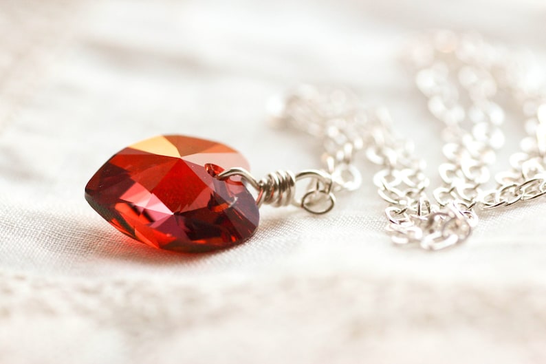 Ruby Red Heart Necklace Swarovski Crystal Sterling Silver Pendant Birthstone Necklace image 1