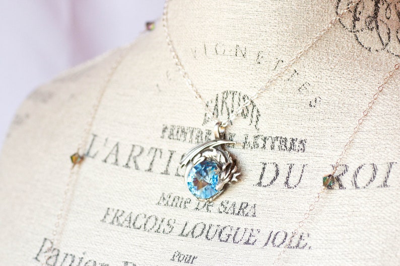 Dragon Necklace Game of Thrones Jewelry Aquamarine Swarovski Crystal Fantasy Goth Necklace image 2