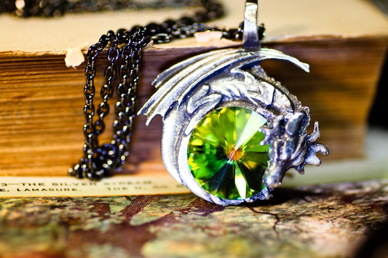 Green Dragon Necklace Game of Thrones Jewelry Swarovski Crystal with Pewter and Oxidized Sterling Silver Necklace image 1