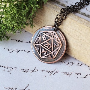 Dungens and Dragons Necklace DnD Dice Pendant Vintage Wax Seal Necklaces DnD Jewelry D20 Necklace Copper Jewelry image 4