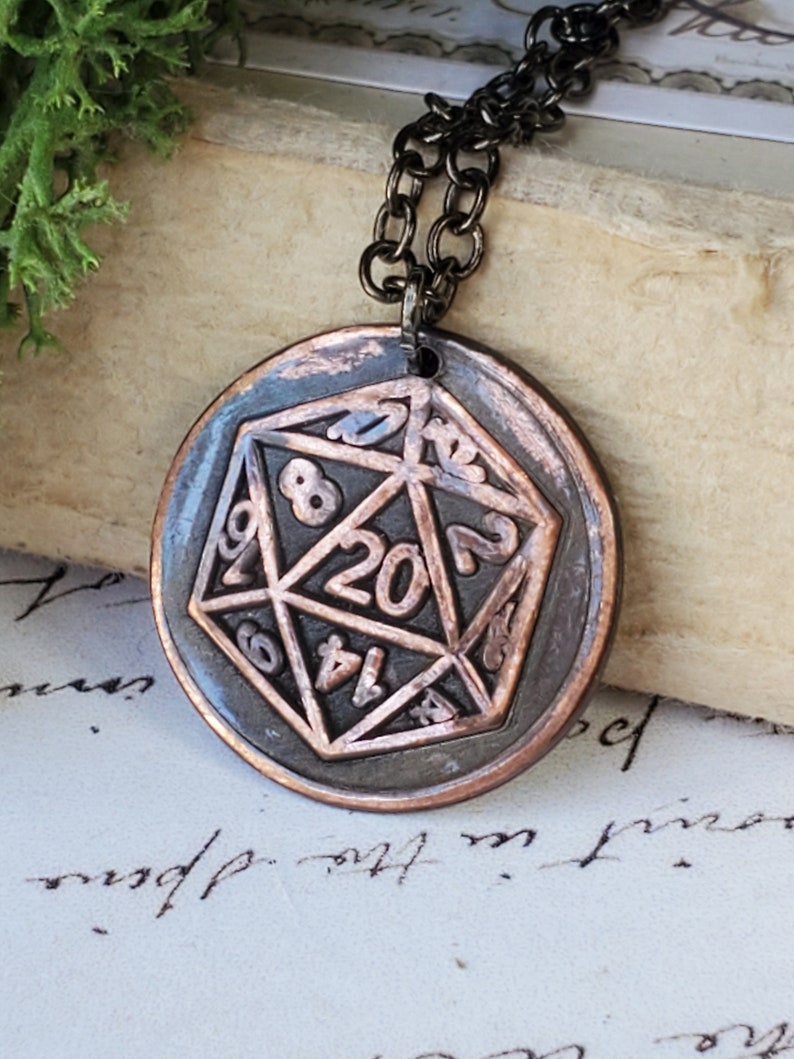 Dungens and Dragons Necklace DnD Dice Pendant Vintage Wax Seal Necklaces DnD Jewelry D20 Necklace Copper Jewelry image 1