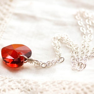 Ruby Red Heart Necklace Swarovski Crystal Sterling Silver Pendant Birthstone Necklace image 2