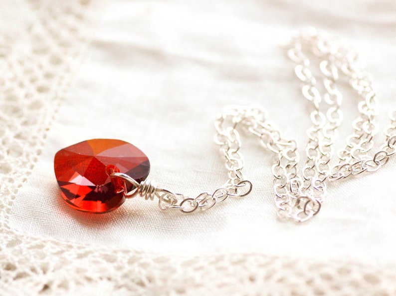 Ruby Red Heart Necklace Swarovski Crystal Sterling Silver Pendant Birthstone Necklace image 2