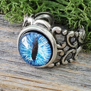 Bijoux Red Dragon Eye Ring Anneaux oculaires réglables Anneaux de dragon pour les femmes / hommes Charming Evil Attractive Ring Cadeau unique pour les hommes Bleu