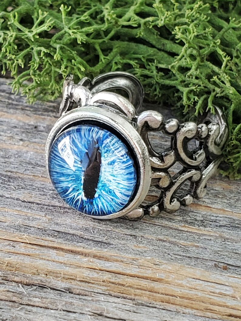 Bijoux Red Dragon Eye Ring Anneaux oculaires réglables Anneaux de dragon pour les femmes / hommes Charming Evil Attractive Ring Cadeau unique pour les hommes Bleu