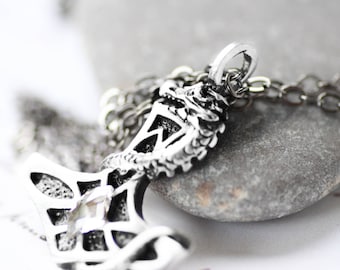 Dragon Fantasy Necklace For Women - Unisex Dragons Lover Handmade Pendent - Choker Silver  Charm Locket - Unique Thors Hammer Chain - Gift