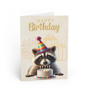 Cartões de felicitações, Cartão de aniversário engraçado de guaxinim, Cartão de humor de animal fofo, Presente com tema de festa, Cartão para amantes de animais, Cartão de aniversário exclusivo