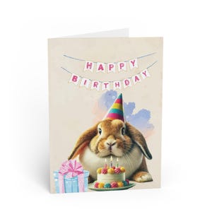 Cartes de voeux - carte d'anniversaire drôle de lapin, lapin mignon dans un chapeau de fête, cadeau d'humour animal, amoureux de lapin, carte d'anniversaire pour les amoureux des animaux
