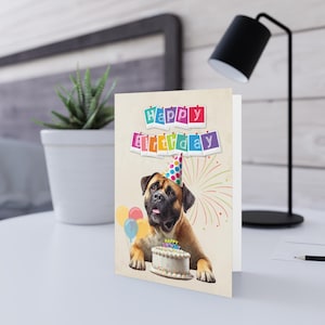 Wenskaarten, verjaardagskaart grappige hond - schattige puppy in feestmuts, humoristische wenskaart voor verjaardagen, uniek cadeau voor hondenliefhebbers