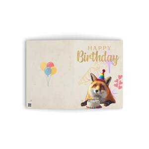 Greeting Cards, Funny Fox Birthday Card - Cute Animal in Party Hat, Humorous Card, Unique Gift for Fox Lovers, Birthday Greeting Card, Fox
