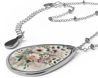 Floral Pendant Necklace: Elegant Aluminum Print, Zinc Alloy Chain