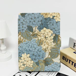 Blue Flower Bush-Custom Kindle Case–Optional Hand Strap, Fits Paperwhite 1/2/4, Kindle 2022, 10th & 11th Gen, Colorsoft Cover and More