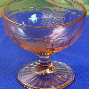 Glassware, Set of 4 Anchor Hocking Mayfair &quot;Open Rose&quot; Pink Depression Glass Sherbet / Champagne Glasses 1930s.