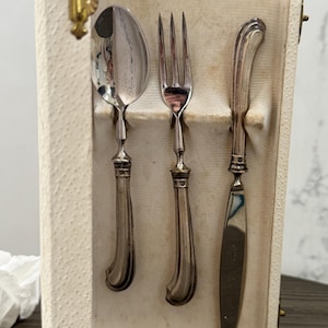Vintage Italian 800 Silver Child's Flatware Set in Box,  Venezia Sterling Silver Baby Set,  Fork Knife Spoon.