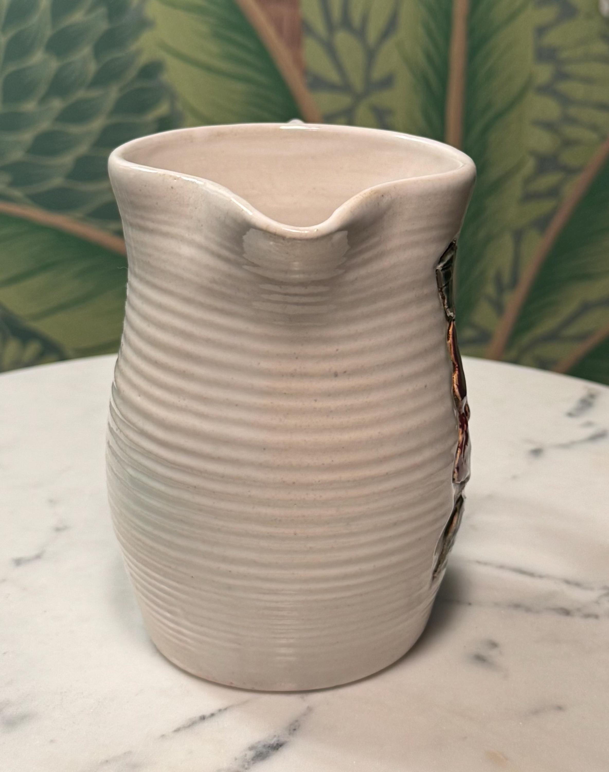 Matthew Roland Pottery Signed Roland 1988 Vintage Ceramic Pitcher Handcrafted Embossed Floral ...