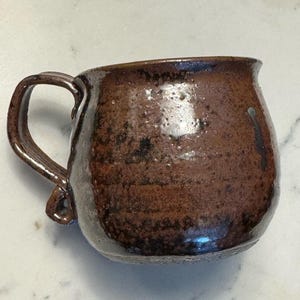 Mug, Signed Vintage Handmade Ceramic Mug, Black and Brown Glaze, Rustic Pottery Coffee/Tea Mug.