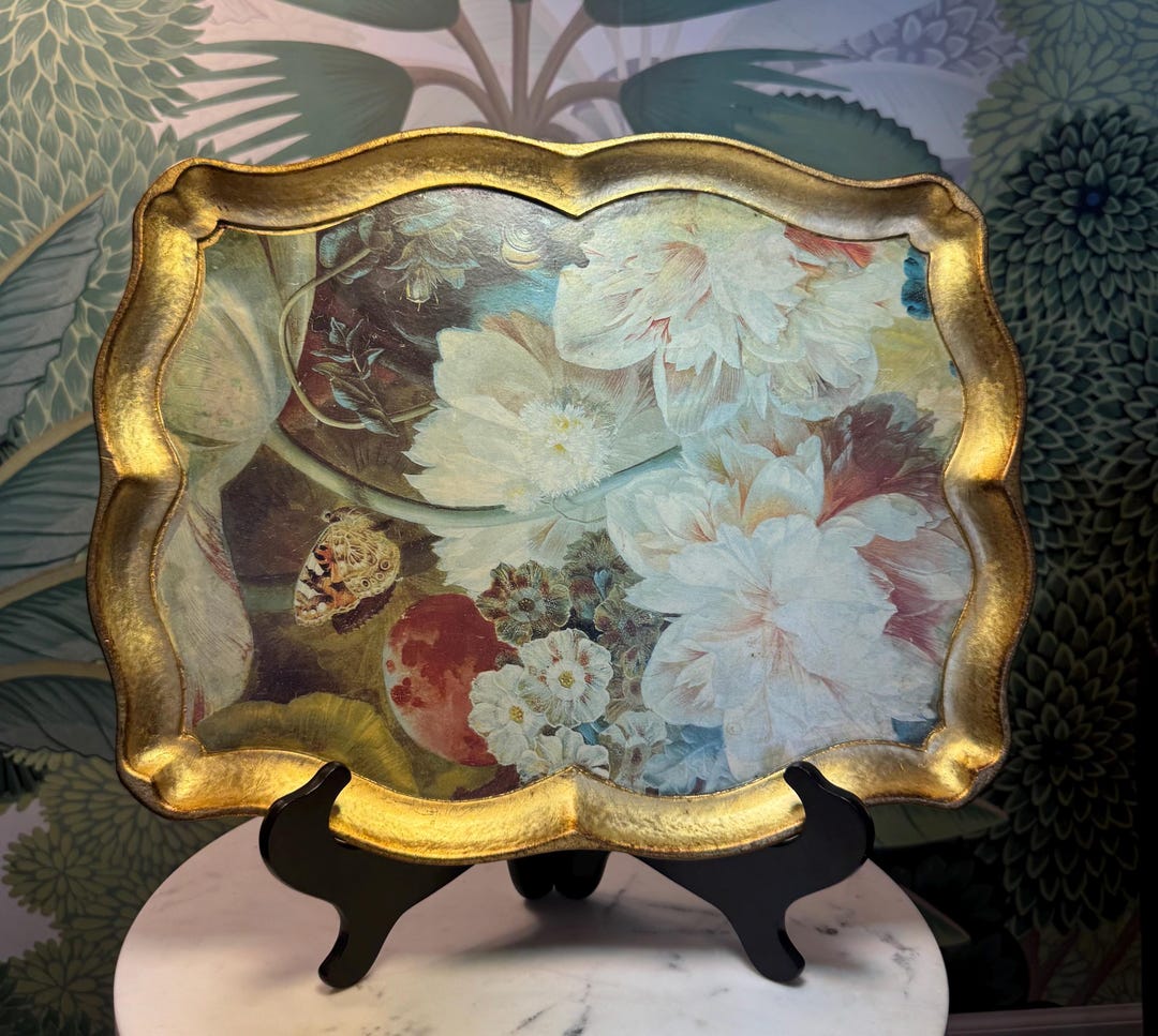 Vintage Italian Florentine Wood Tray Hand Painted Gold Leaf Sezzatini ...