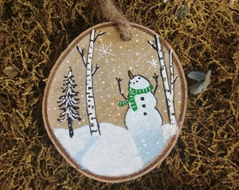 Woodland Snowman Hand-painted Ornament