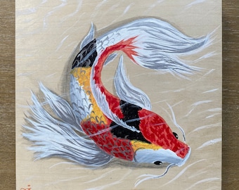 Koi Birch Panel Painting