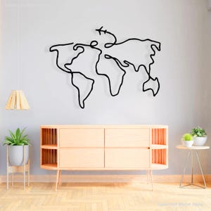 Globe Metall Wand Kunst, Single Line Weltkarte Dekor, Reise inspiriert Metallschild, moderne Wandkunst, neues Zuhause Geschenk, Geschenk für ihn