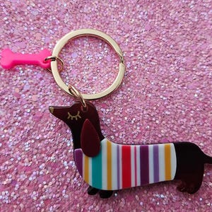 Striped dachshund keychain - sausage dog - dachshund - gift for a dog lover
