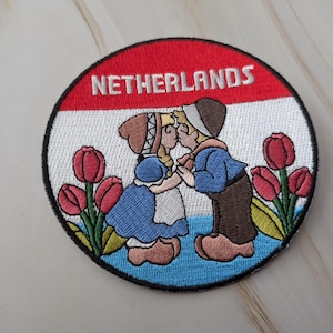 Iron on patch Netherlands - Holland liefdes paar Amsterdam,  Nederlandse Badges Rugzak Cadeau Patches