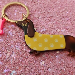 Yellow with dog paws dachshund keychain - sausage dog - dachshund - gift for a dog lover