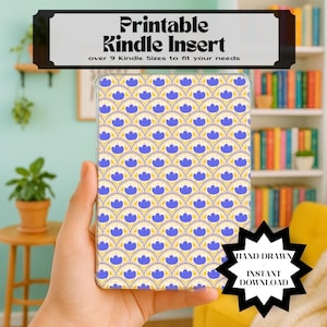 Printable Kindle Insert Floral Scallop Purple Yellow | Hand Drawn | PDF | Digital Download Insert for Clear Case Cover | Boho Retro Modern
