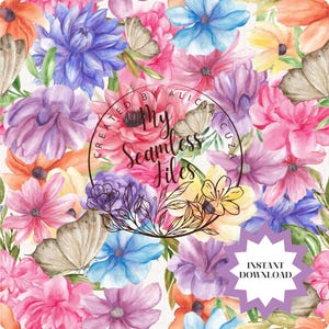 Aquarell Schmetterling Garten Blumen Muster | Frühling Digitales Papier für Bastler | Tumbler wickeln | Handyhülle | PNG | Kommerzielle Nutzung