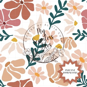 Motif floral sans couture en terre cuite | Fleurs abstraites neutres | Papier numérique bohème | Impression botanique | Art du feuillage féminin | Utilisation commerciale