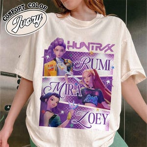 Kpop Dämonenjäger Shirt, Huntrix Girl T-Shirt, Kpop Idol Gruppe Shirt, Mira, Rumi, Joey Shirt, Dämonenjäger Merch, Geschenk für Huntrix-Fan