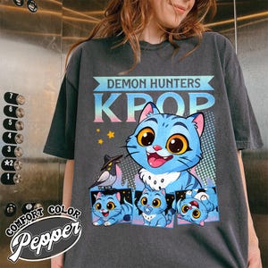 デーモンハンタータイガーシャツ、グッズKポップシャツ、ハンタータイガーファン、ダーピー・ザ・タイガー・アンド・バードデーモンハンタータイガーTシャツ、Kポップデーモンハンターシャツ