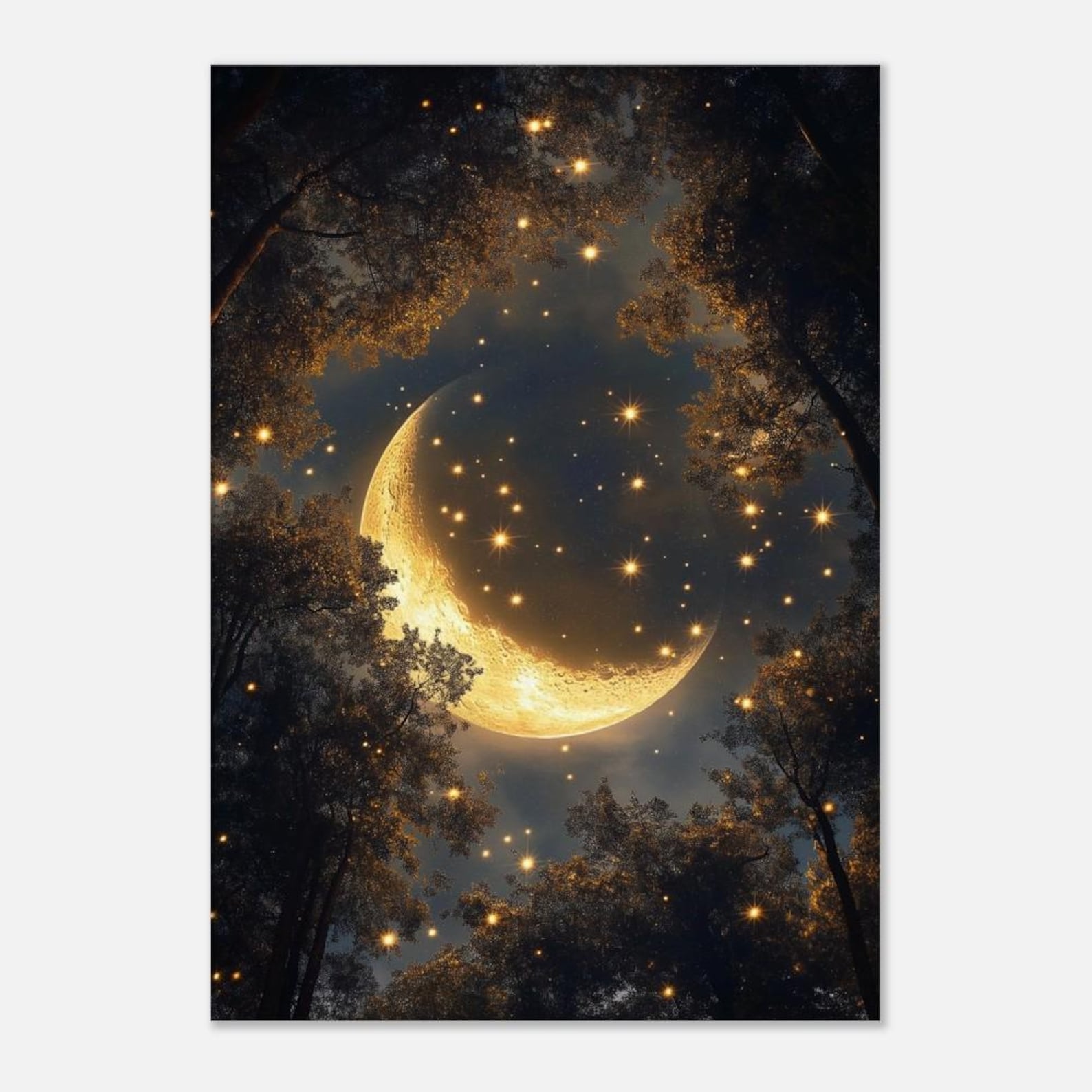 Moon & Stars in the Forest Canvas Art - Ethereal Night Sky Decor 28x40 ...