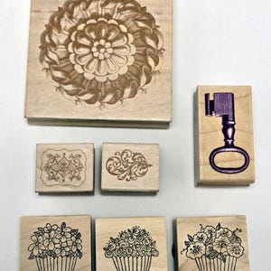 Wood and Rubber Stamps Scrapbooking Ink Stamps Journal Crafting Diary Planner Miscellaneous Subjects 7 Pieces